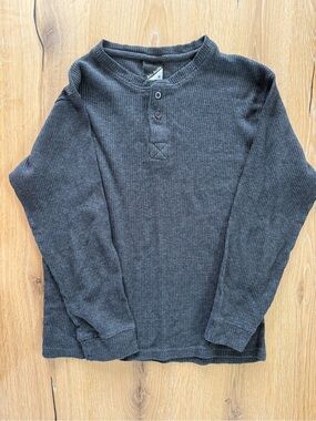 Men's Charcoal Waffle Henley Long Sleeve Shirt